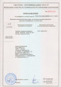 2019.11.01 Солнечногорск - Приложение к сертификату профили поливинилхлоридные для оконных и дверных систем ВЕКА РУС. ГОСТ 30673-2013